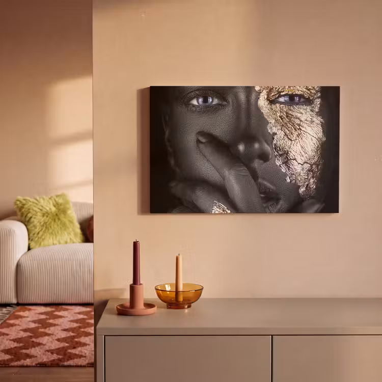 Canvas schilderij - Vrouw - Goud - Zwart - Schmink - Luxe — 2