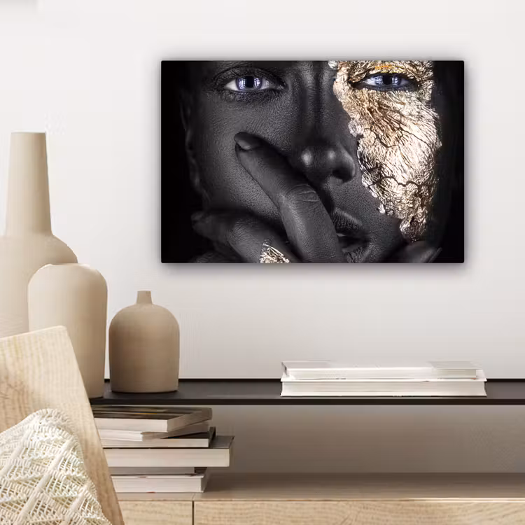 Canvas schilderij - Vrouw - Goud - Zwart - Schmink - Luxe — 5
