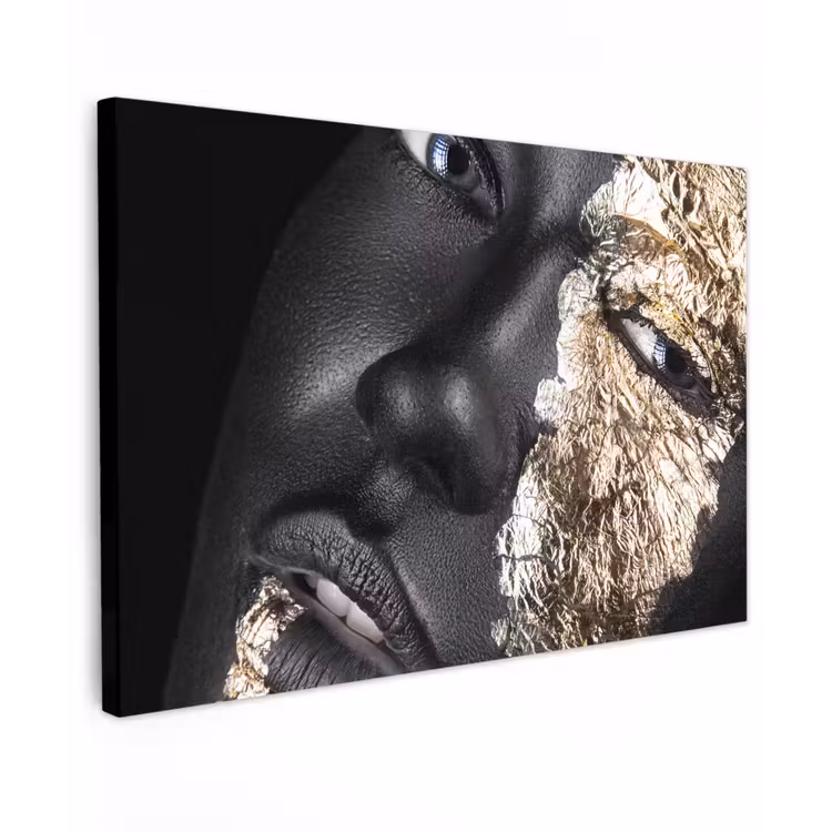 Canvas schilderij - Vrouw - Goud - Zwart - Verf - Luxe — 1
