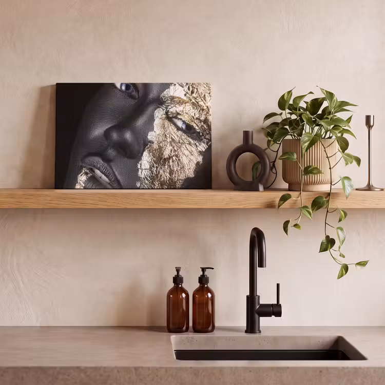 Canvas schilderij - Vrouw - Goud - Zwart - Verf - Luxe — 3