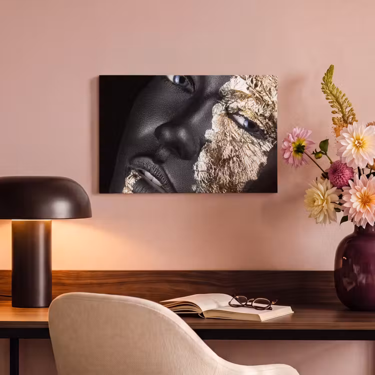 Canvas schilderij - Vrouw - Goud - Zwart - Verf - Luxe — 4