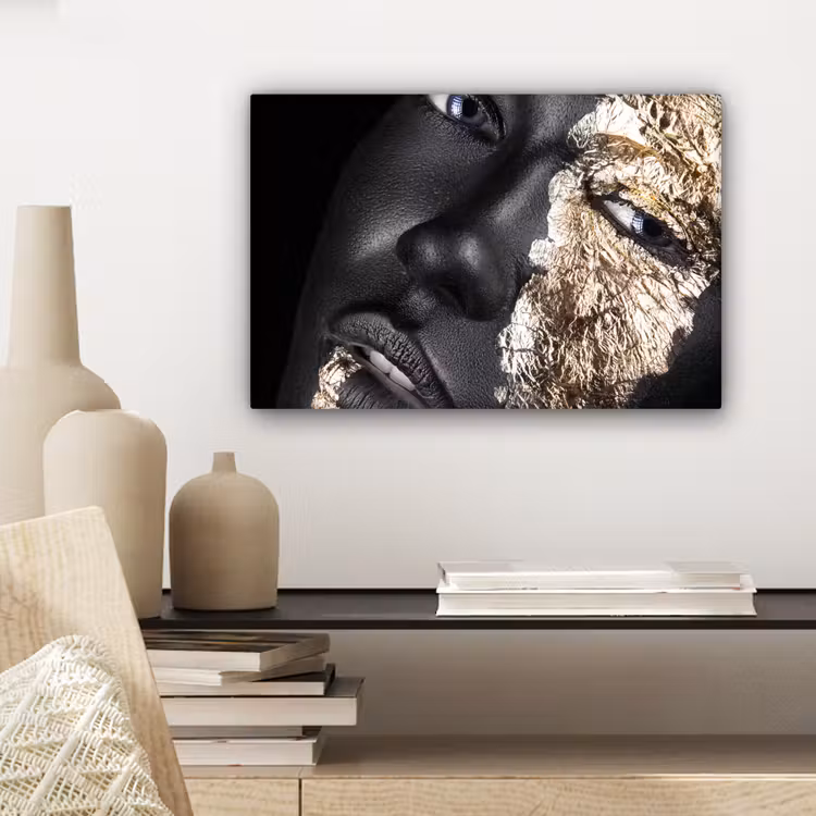 Canvas schilderij - Vrouw - Goud - Zwart - Verf - Luxe — 5