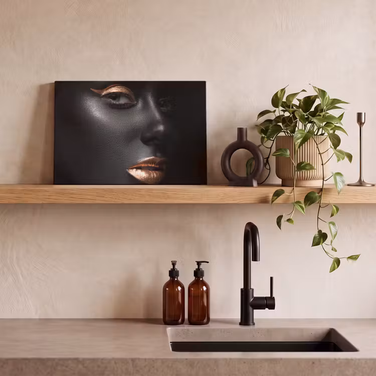 Canvas schilderij - Vrouw - Make-up - Koper - Zwart — 3