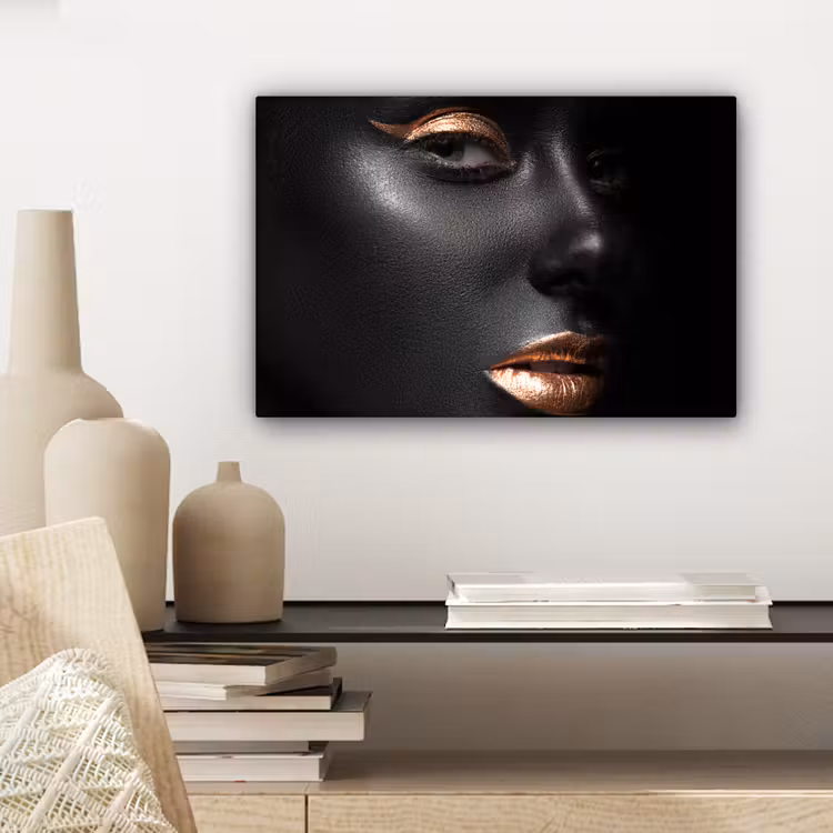 Canvas schilderij - Vrouw - Make-up - Koper - Zwart — 5