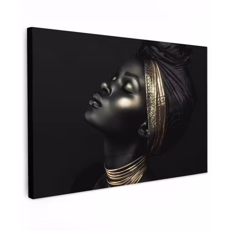 Canvas schilderij - Vrouw - Zwart - Goud - Sieraden — 1