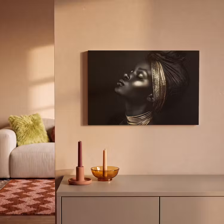 Canvas schilderij - Vrouw - Zwart - Goud - Sieraden — 2