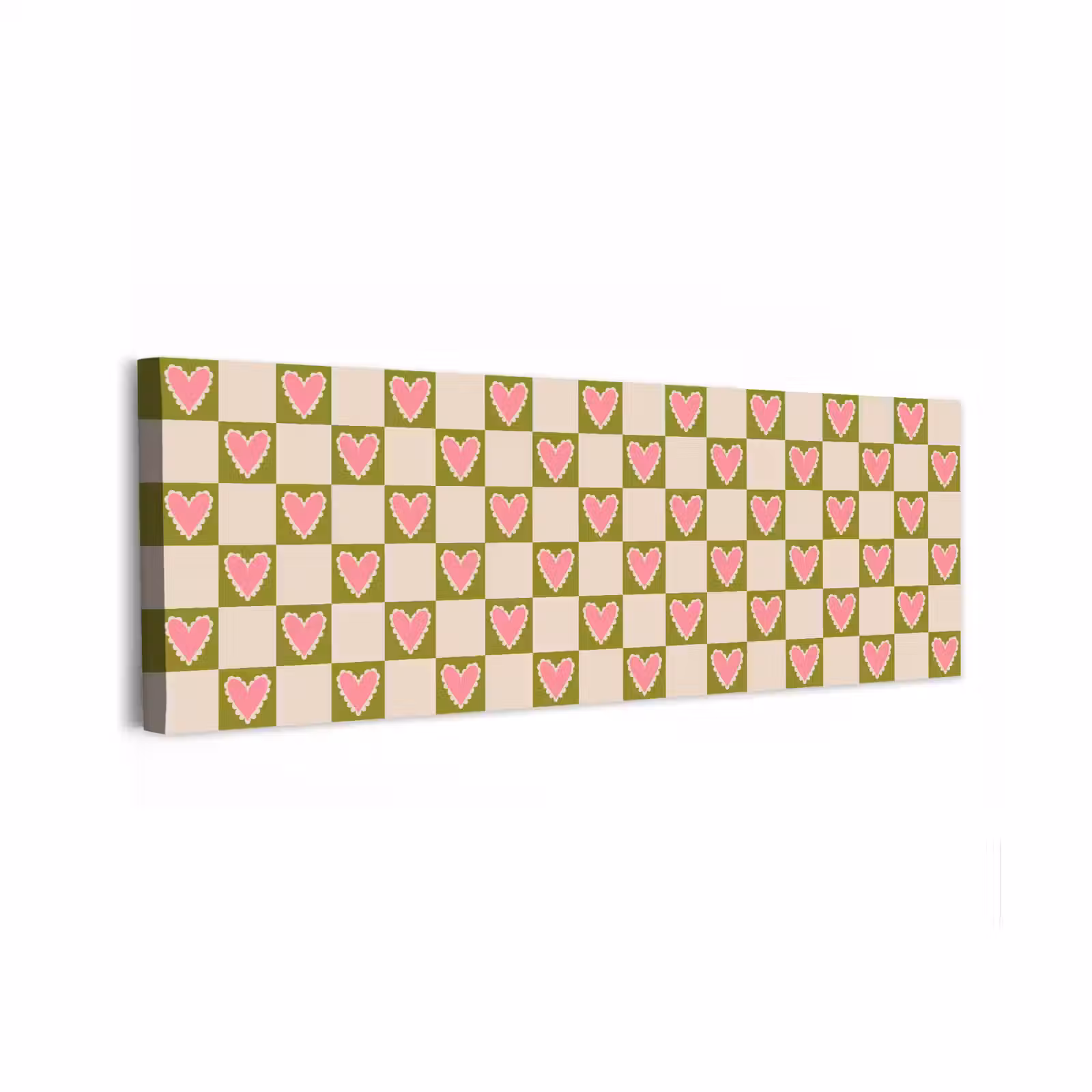 Canvas schilderij - Olijfgroen - Hartjes - Patroon - Retro — 1