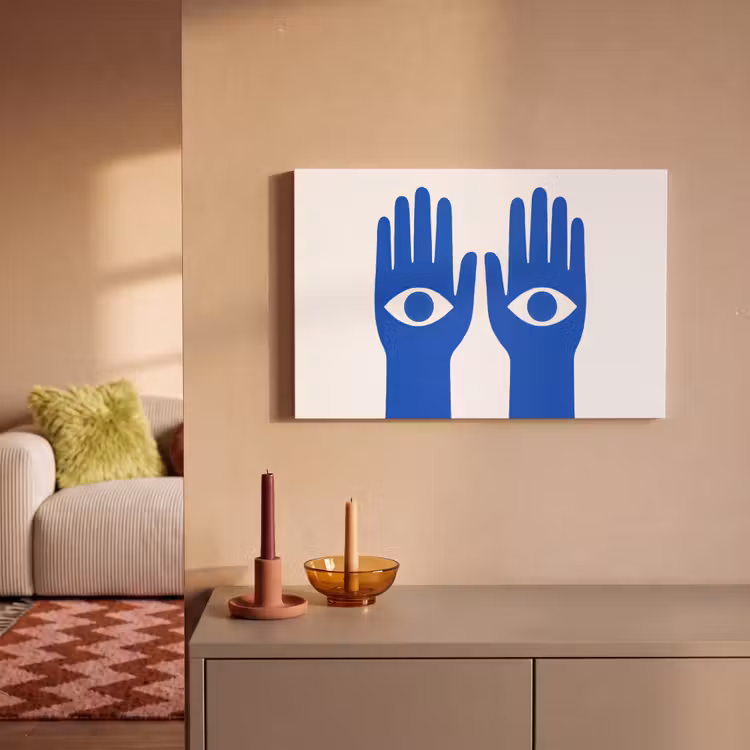 Canvas schilderij - Handen - Twee - Ogen - Blauw — 2