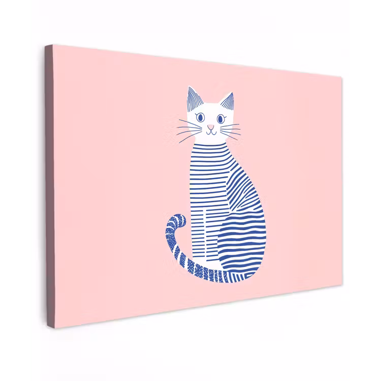 Canvas schilderij - Kat - Illustratie - Minimalistisch - Roze — 1