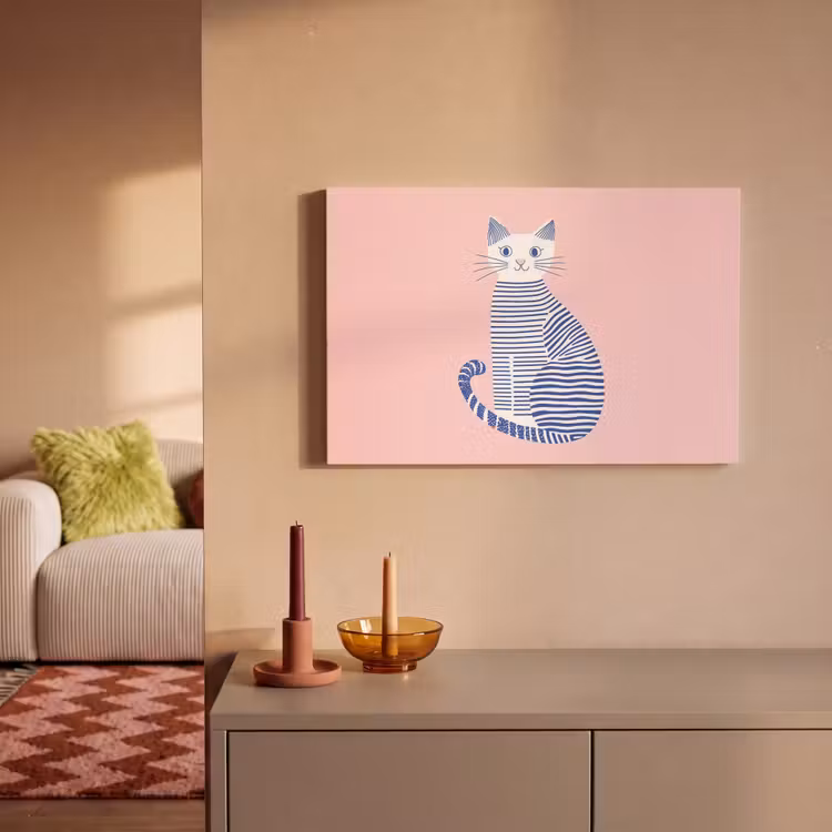 Canvas schilderij - Kat - Illustratie - Minimalistisch - Roze — 2