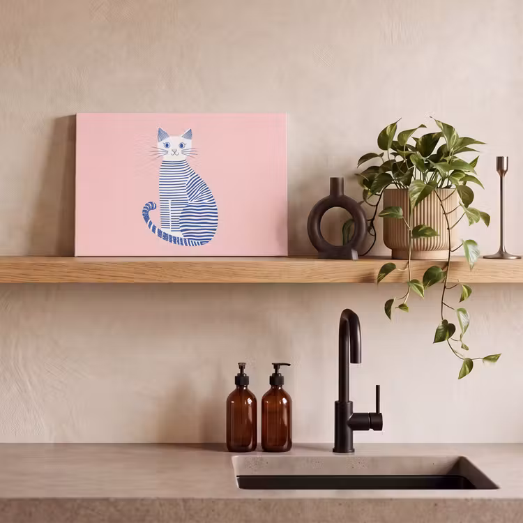 Canvas schilderij - Kat - Illustratie - Minimalistisch - Roze — 3