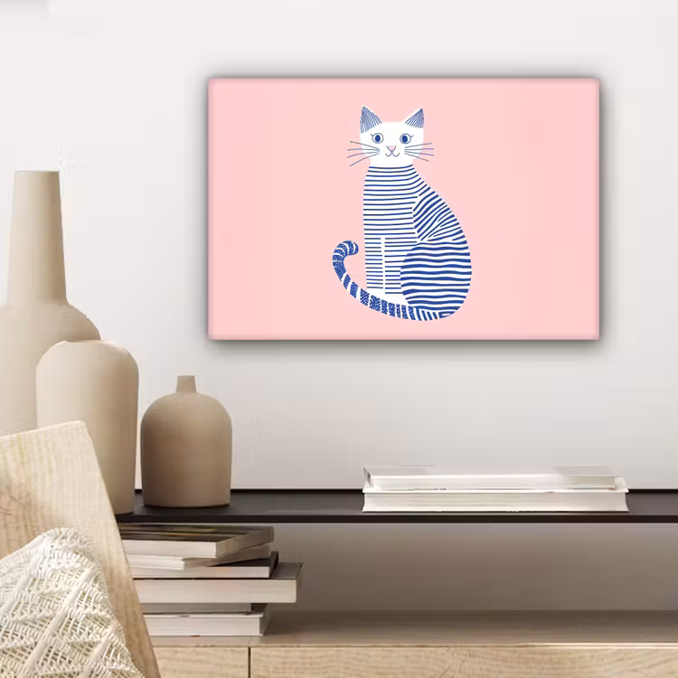 Canvas schilderij - Kat - Illustratie - Minimalistisch - Roze — 5