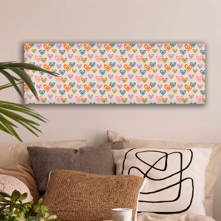 Canvas schilderij - Kleurrijk - Hartjes - Patroon - Beige — 2