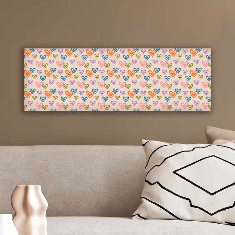 Canvas schilderij - Kleurrijk - Hartjes - Patroon - Beige — 3