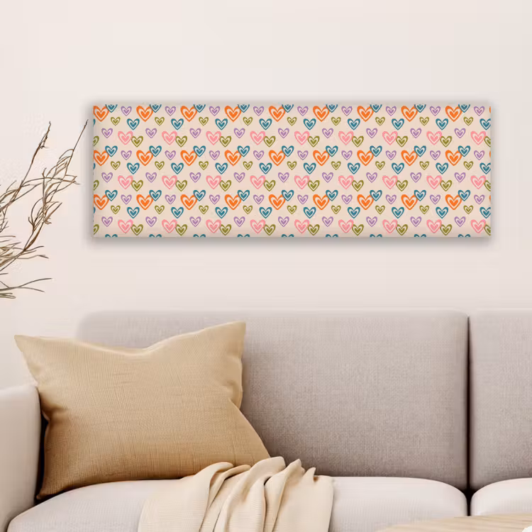 Canvas schilderij - Kleurrijk - Hartjes - Patroon - Beige — 6