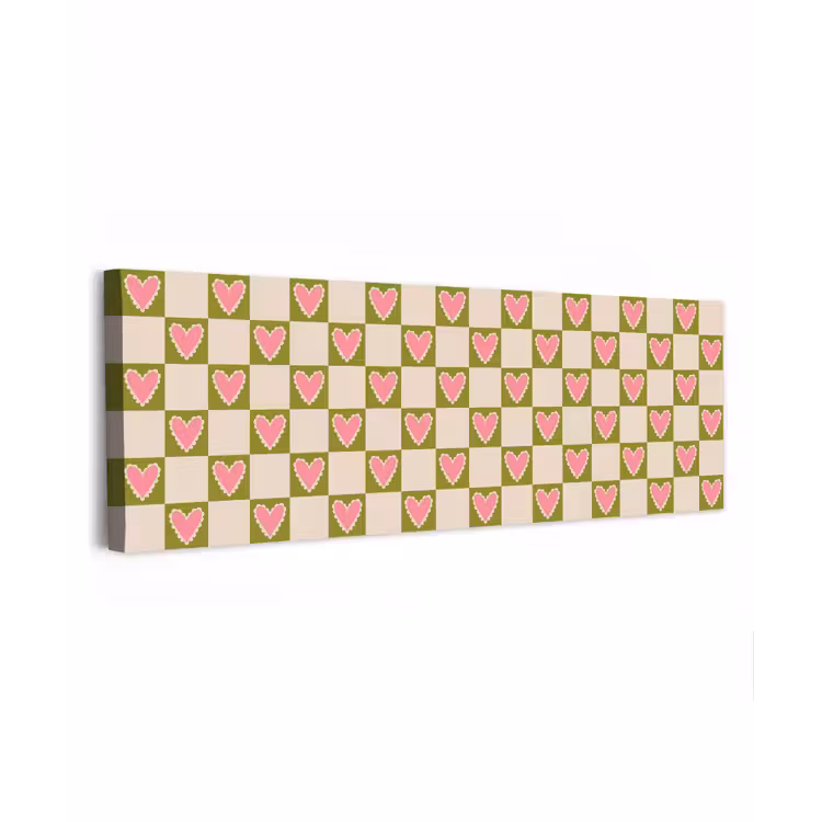 Canvas schilderij - Olijfgroen - Hartjes - Patroon - Retro — 1