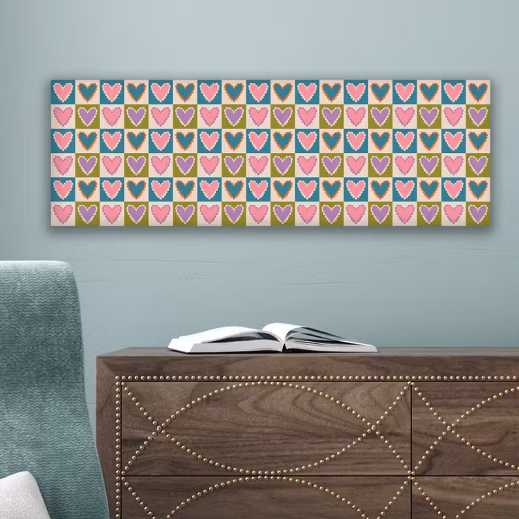Canvas schilderij - Retro - Kleuren - Patroon - Hartjes — 4