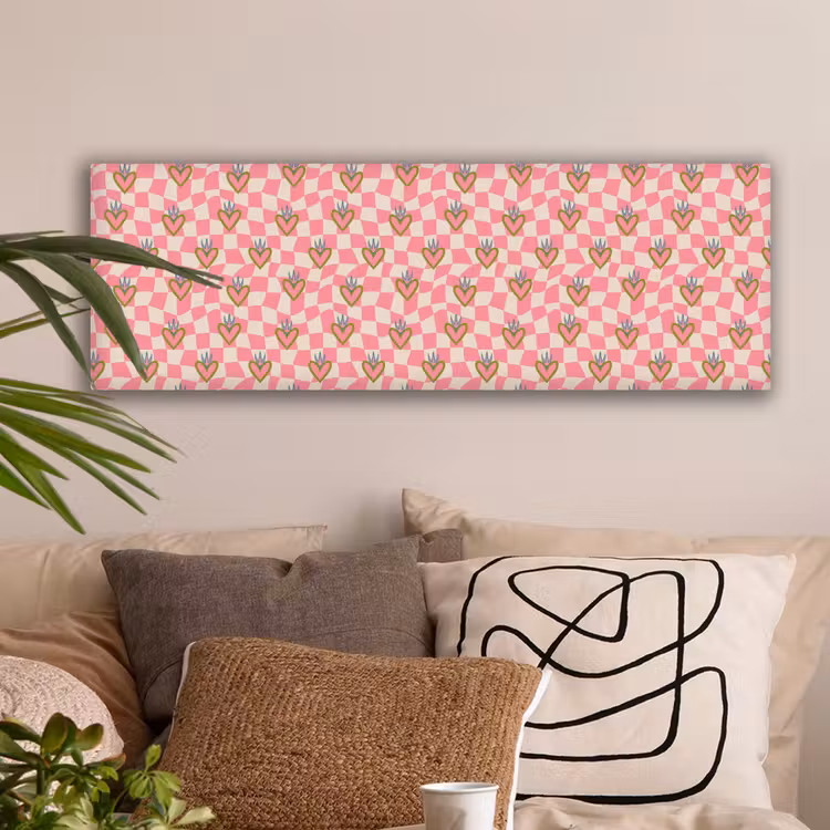 Canvas schilderij - Roze - Retro - Patroon - Geblokt — 2