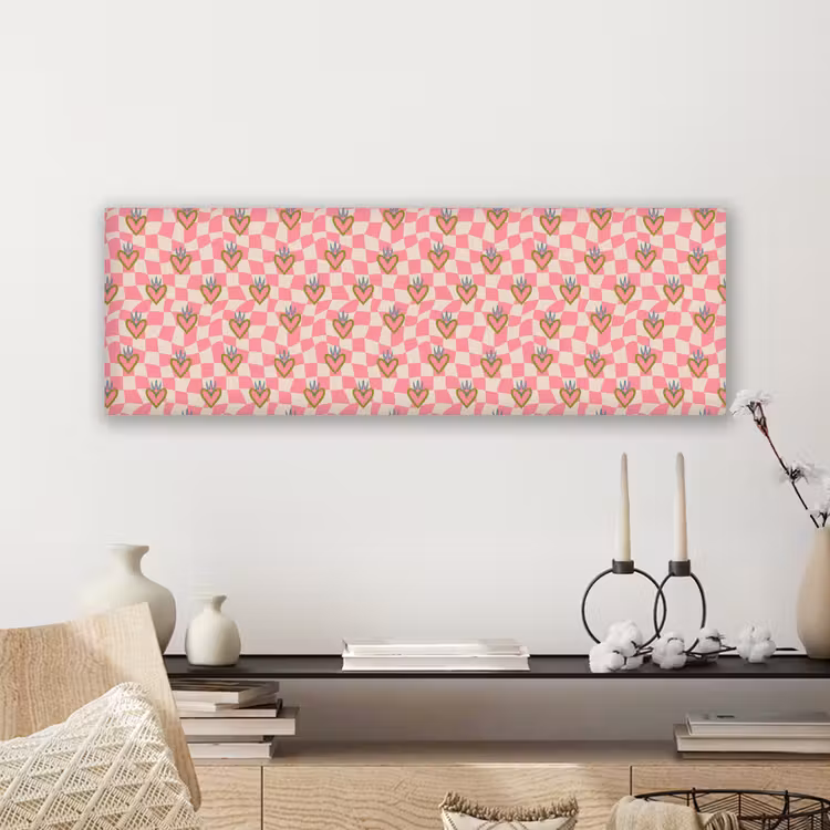 Canvas schilderij - Roze - Retro - Patroon - Geblokt — 5