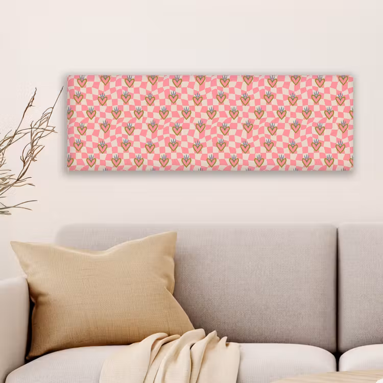 Canvas schilderij - Roze - Retro - Patroon - Geblokt — 6