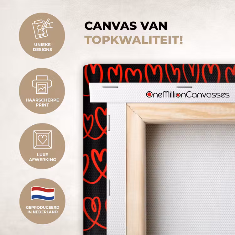 Canvas schilderij - Verweven - Harten - Zwart - Rood — 1