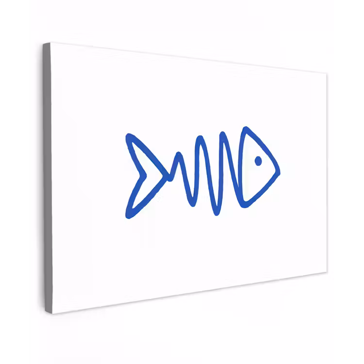 Canvas schilderij - Vis - Minimalistisch - Blauw - Lijn — 1