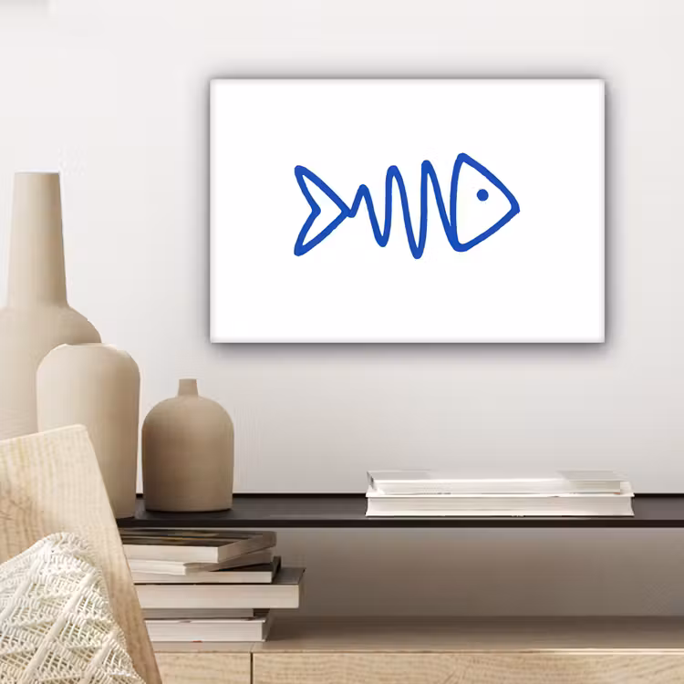 Canvas schilderij - Vis - Minimalistisch - Blauw - Lijn — 5
