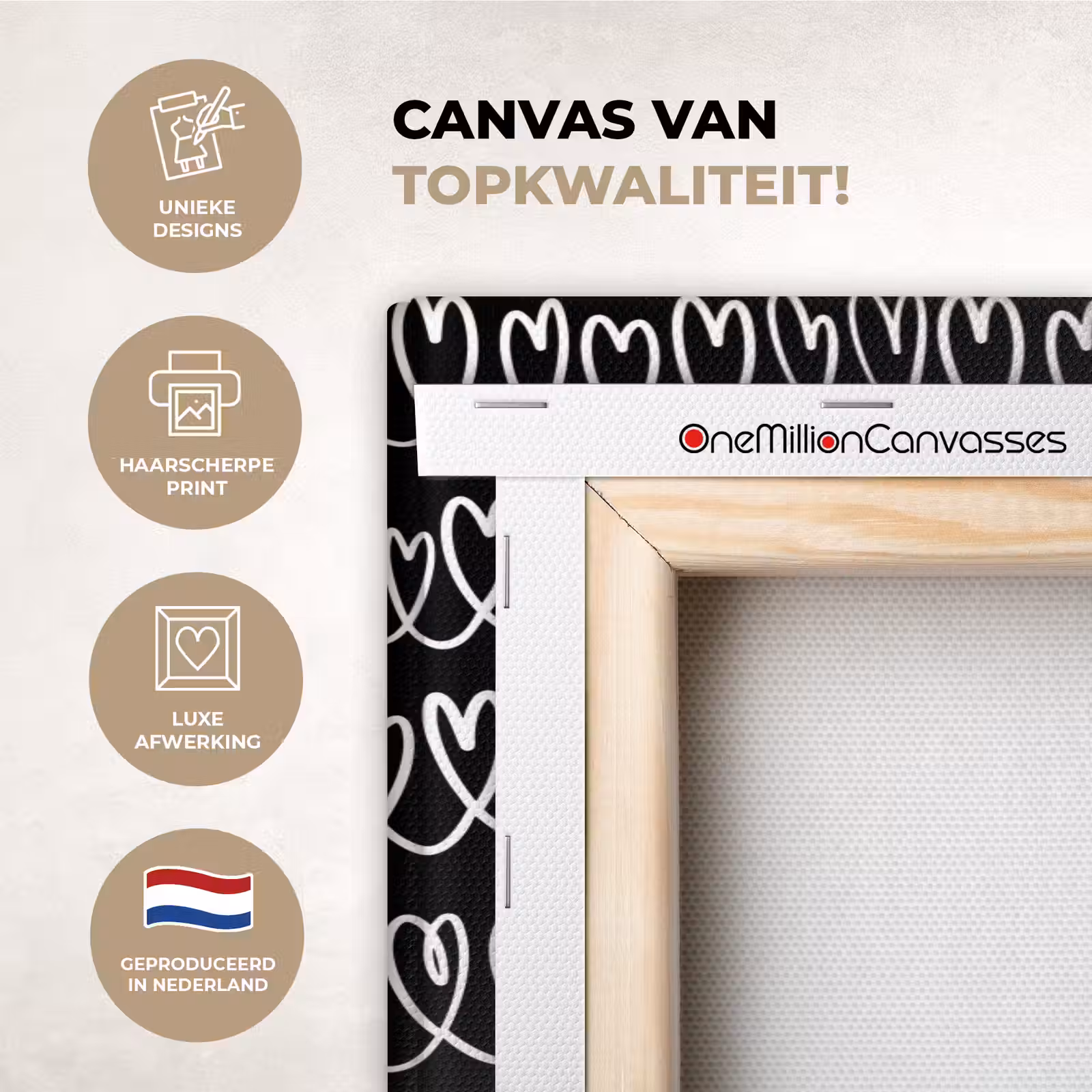 Canvas schilderij - Harten - Verweven - Zwart - Wit — 1