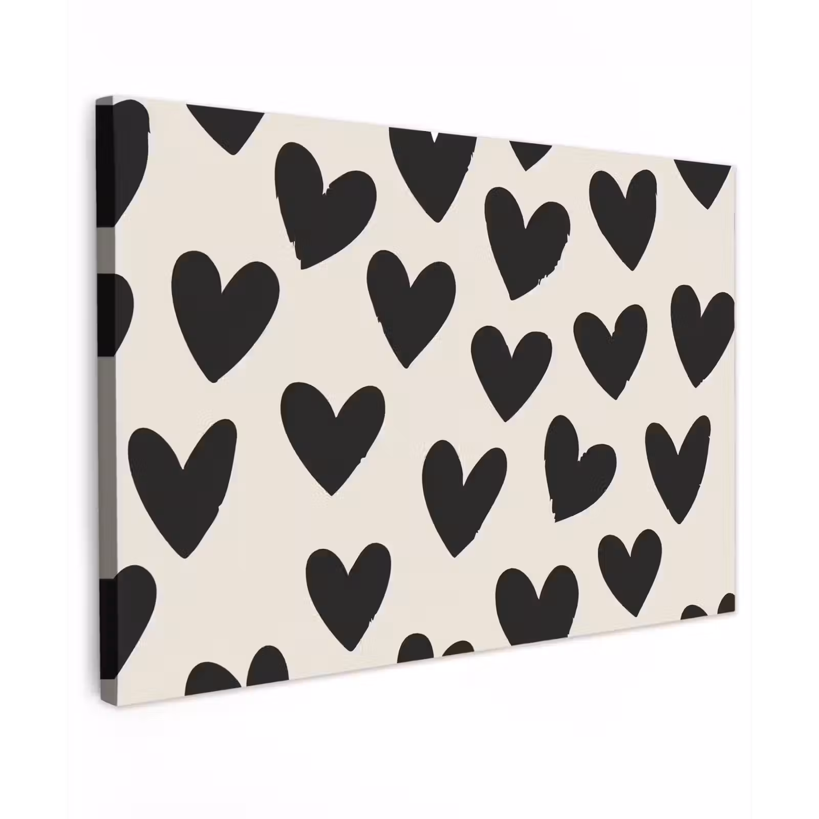 Canvas schilderij - Hartjes - Zwart - Beige — 1