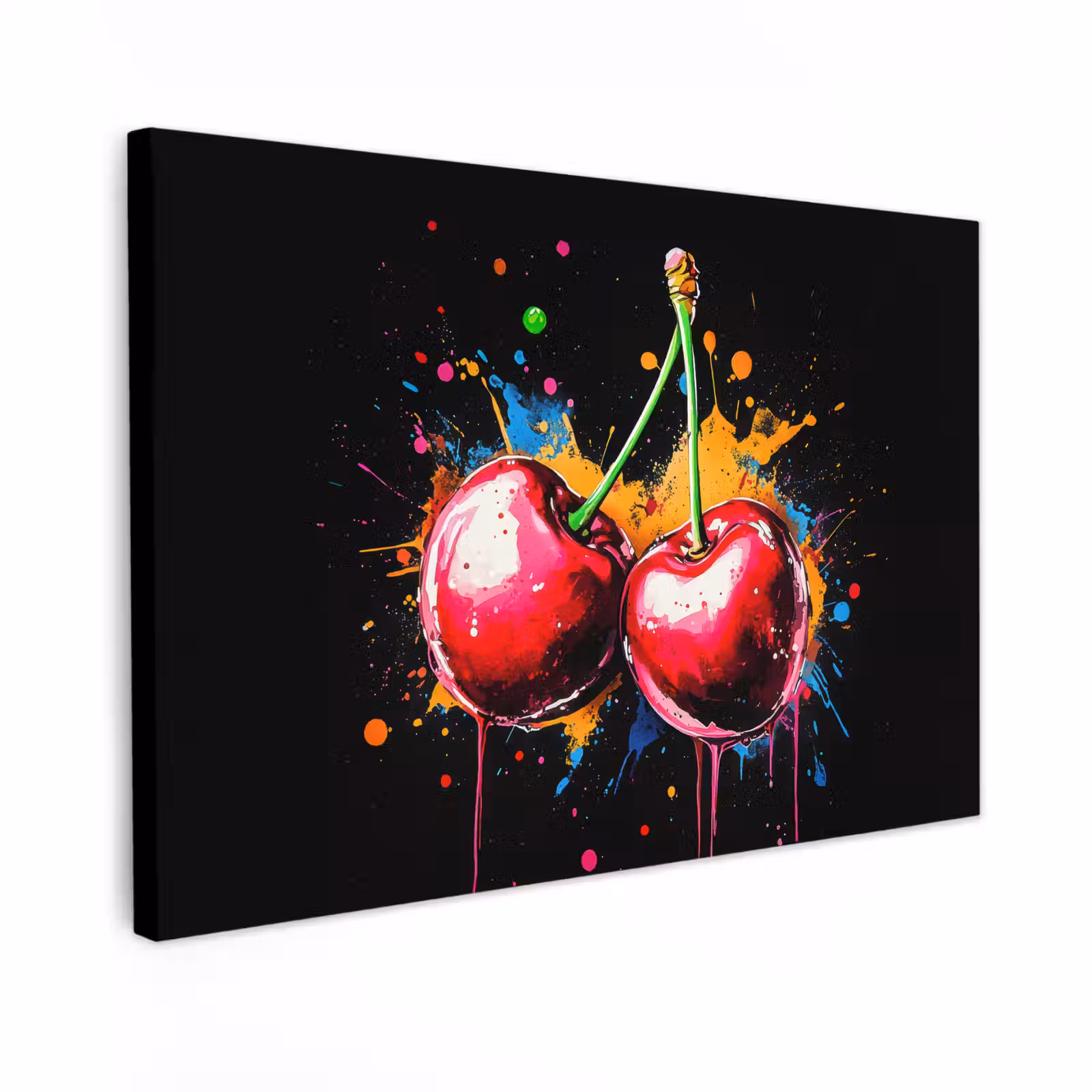 Canvas schilderij - Kersen - Fruit - Graffiti - Verf - Abstract - Modern - Kleurrijk — 1