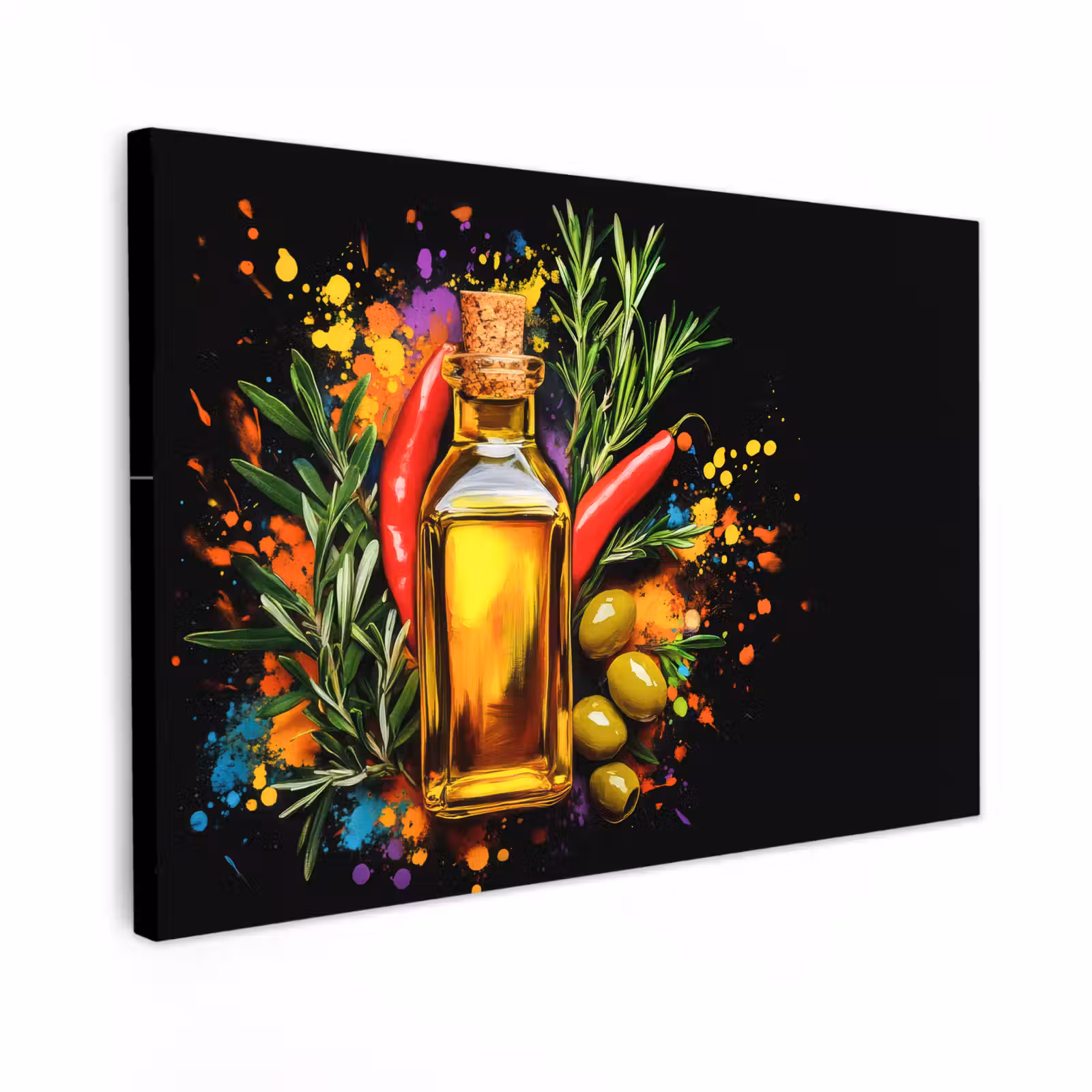 Canvas schilderij - Olijfolie - Graffiti - Peper - Olijven - Modern — 1