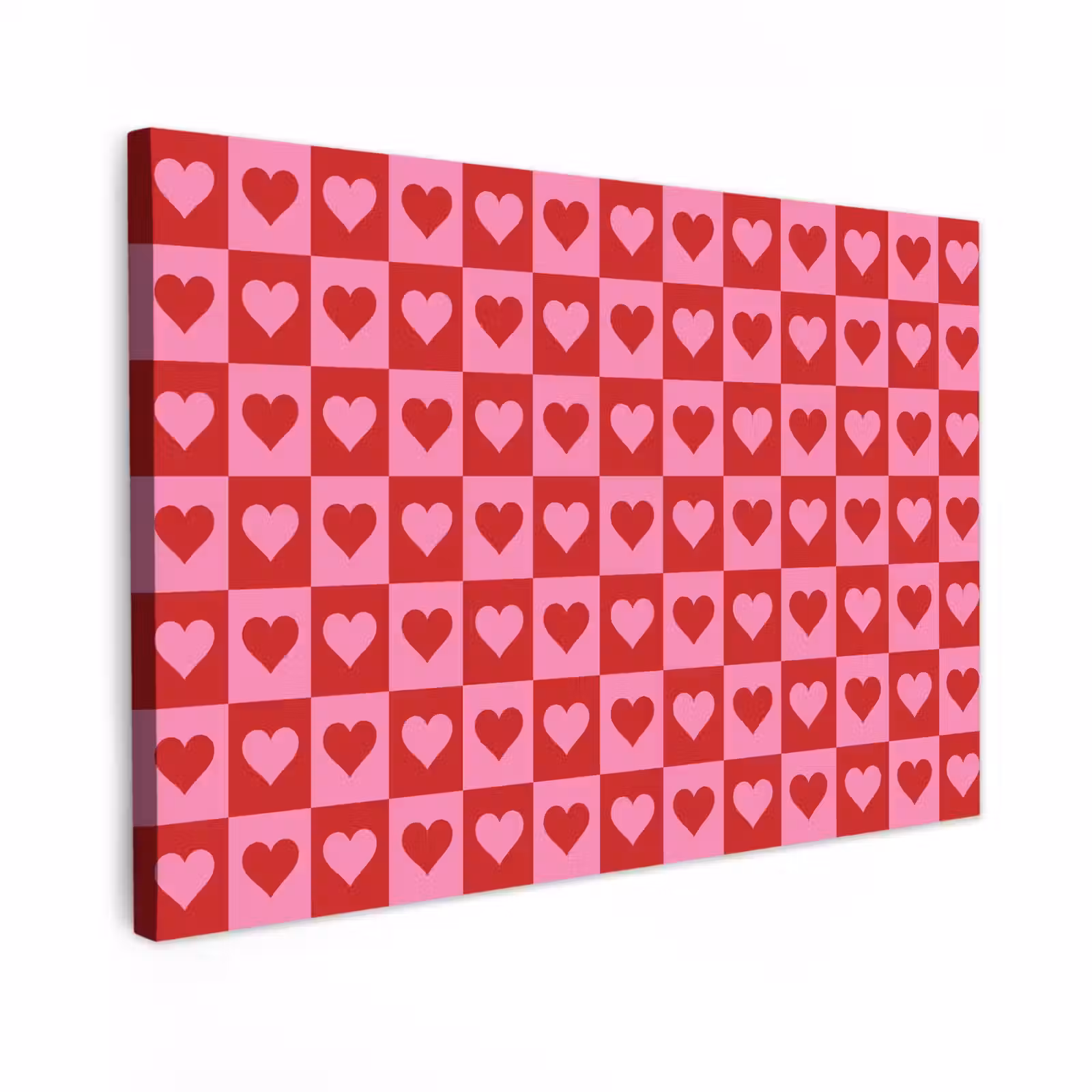 Canvas schilderij - Rood - Roze - Schaakbord - Valentijn — 1