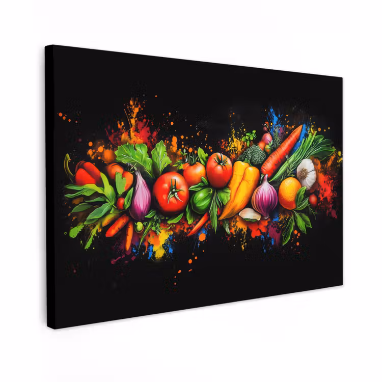 Canvas schilderij - Groente - Eten - Kruiden - Graffiti - Koken — 1