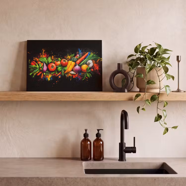 Canvas schilderij - Groente - Eten - Kruiden - Graffiti - Koken — 3