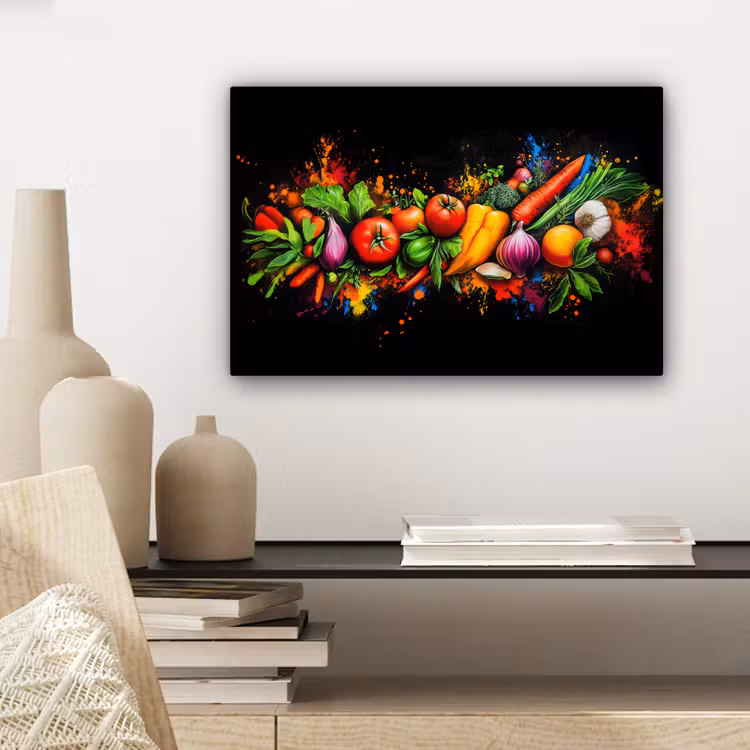 Canvas schilderij - Groente - Eten - Kruiden - Graffiti - Koken — 5