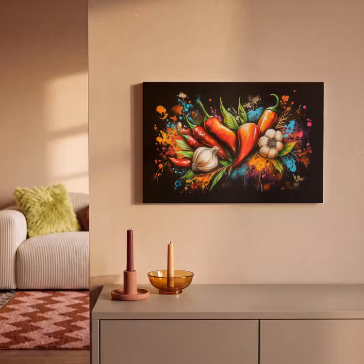 Canvas schilderij - Groente - Peper - Knoflook - Graffiti - Verf - Kleurrijk — 2