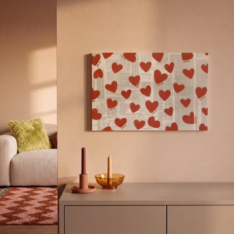 Canvas schilderij - Hartjes - Krant - Loveyou — 1