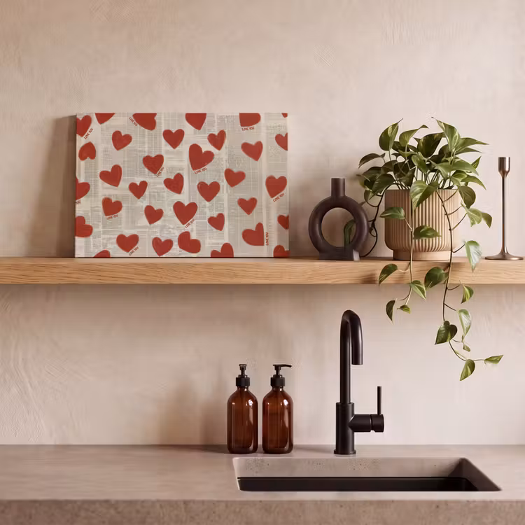 Canvas schilderij - Hartjes - Krant - Loveyou — 2