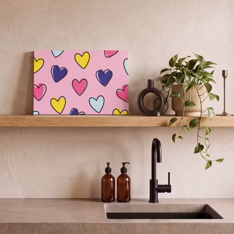 Canvas schilderij - Hartjes - Valentijn - Patroon - Kleurrijk — 2