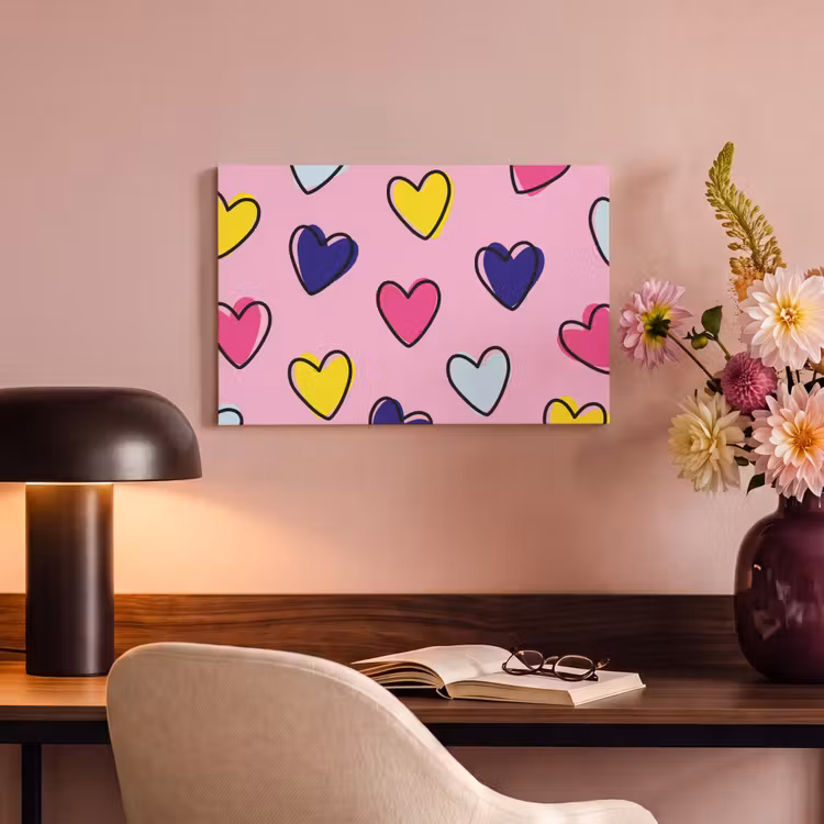 Canvas schilderij - Hartjes - Valentijn - Patroon - Kleurrijk — 3