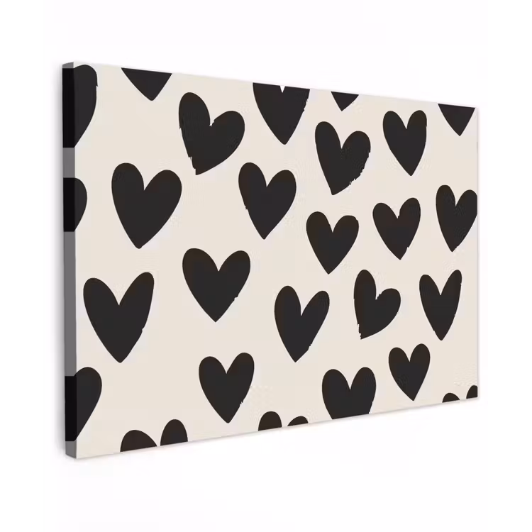 Canvas schilderij - Hartjes - Zwart - Beige — 1