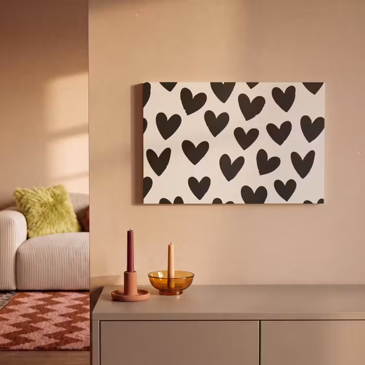 Canvas schilderij - Hartjes - Zwart - Beige — 2