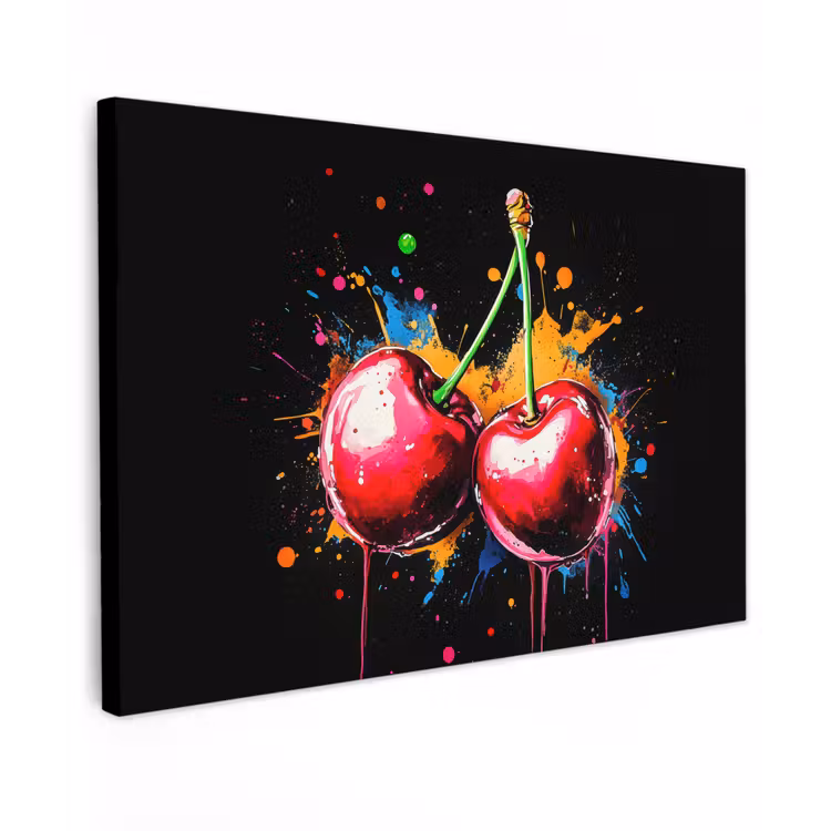 Canvas schilderij - Kersen - Fruit - Graffiti - Verf - Abstract - Modern - Kleurrijk — 1