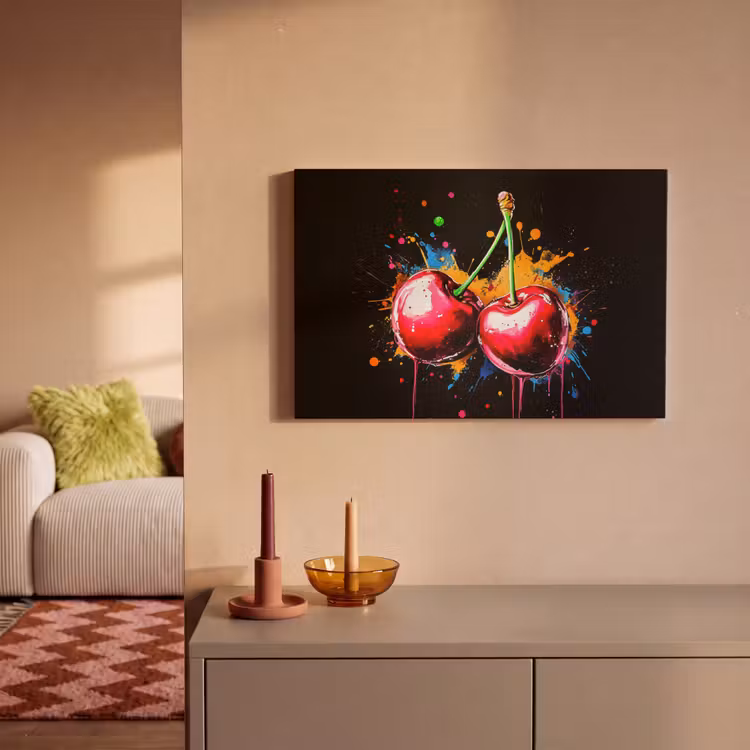 Canvas schilderij - Kersen - Fruit - Graffiti - Verf - Abstract - Modern - Kleurrijk — 2