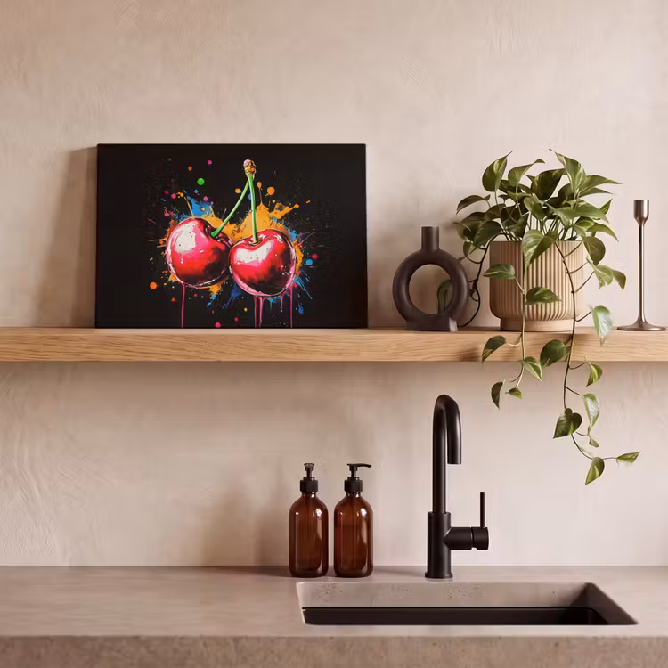 Canvas schilderij - Kersen - Fruit - Graffiti - Verf - Abstract - Modern - Kleurrijk — 3