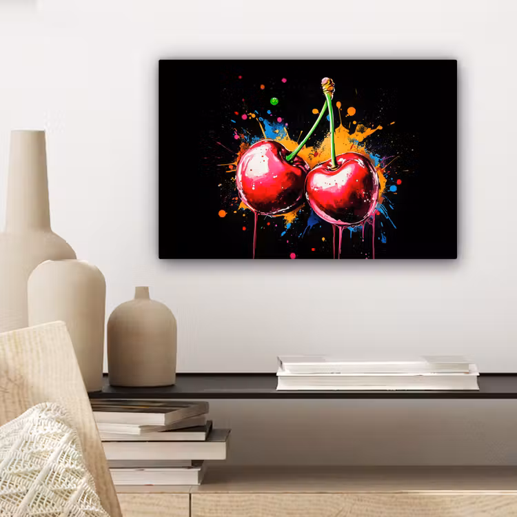 Canvas schilderij - Kersen - Fruit - Graffiti - Verf - Abstract - Modern - Kleurrijk — 5
