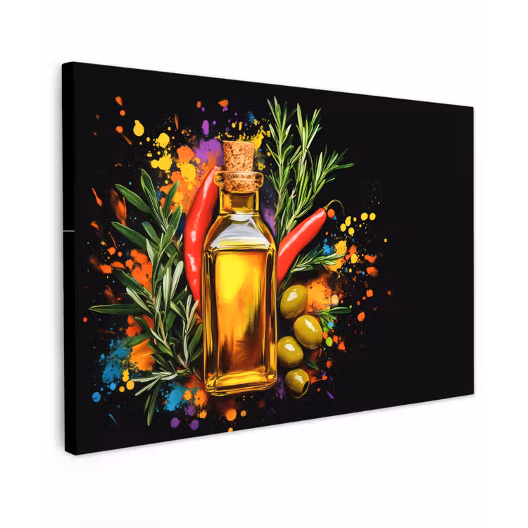 Canvas schilderij - Olijfolie - Graffiti - Peper - Olijven - Modern — 1