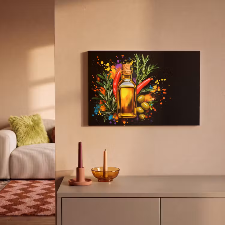Canvas schilderij - Olijfolie - Graffiti - Peper - Olijven - Modern — 2