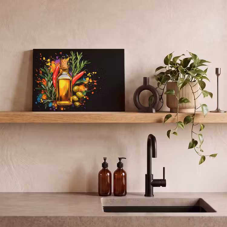 Canvas schilderij - Olijfolie - Graffiti - Peper - Olijven - Modern — 3