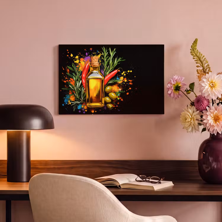Canvas schilderij - Olijfolie - Graffiti - Peper - Olijven - Modern — 4
